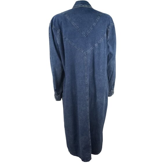 Vintage 80s Pret Embellished Blue Denim Shirt Dress XL Long Sleeve Button Up - Picture 6 of 8